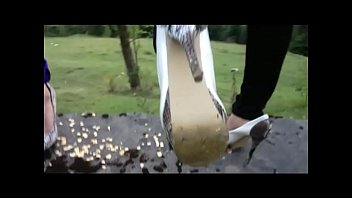 Fetish Obsession for food crushing in high heels